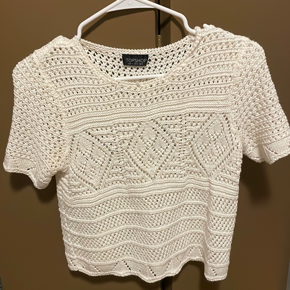 TopShop Crochet white short sleeve shirt